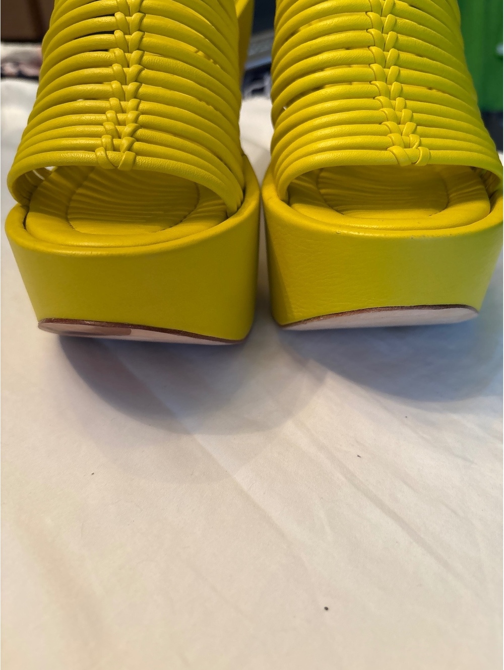 Paloma Barcelo made in Spain Yellow Woven Leather Heeled Sandals 40/9-9.5 - Picture 5 of 11